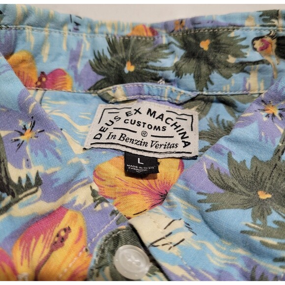 VTG Deus Ex Machina Motorcycles & Surfboards Floral Shirt Hawaiian Aloha Large - Picture 6 of 10